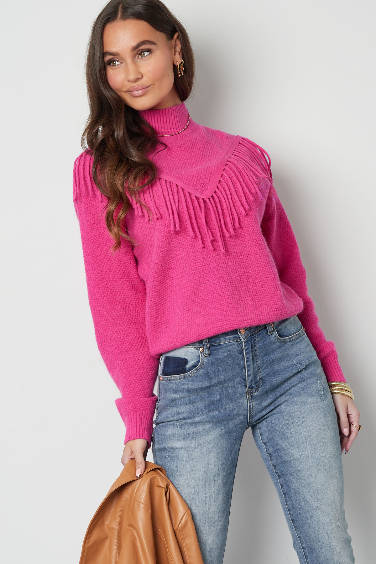 Gestrickter Basic-Pullover mit Fransen – grün Bild4
